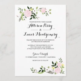 Convite para Casamento de Jardim Floral - Branco