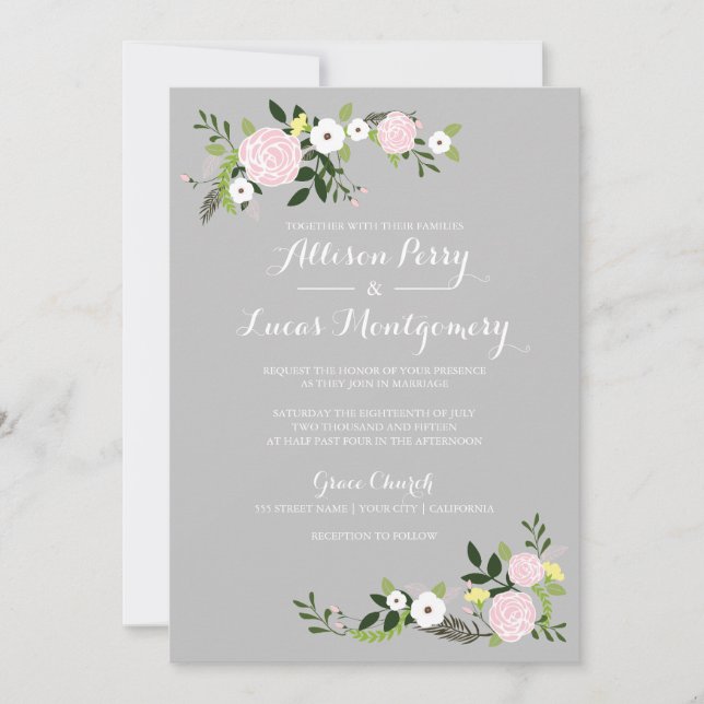 Convite para Casamento de Jardim Floral - cinzas (Frente)