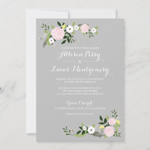 Convite para Casamento de Jardim Floral - cinzas
