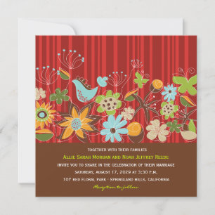 Convite para Casamento de Jardim Floral Vermelho e