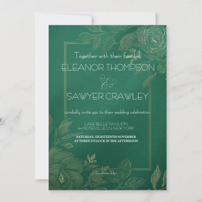 Convite para Casamento de Jardim Verde Esbusto (Frente)
