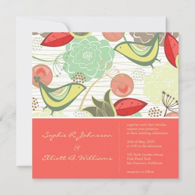 Convite Para Casamento De Jardins Florais De Aves  (Frente)