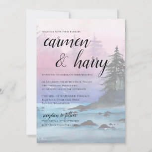 Convite para Casamento de Lago Sunset Watercolor