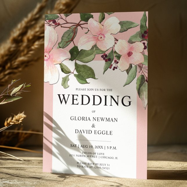 Convite para Casamento de Largas Florais de Peach  (Criador carregado)