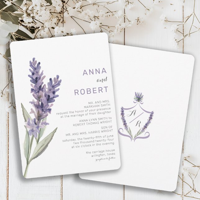 Convite para Casamento de Lavanda de Monograma (Criador carregado)