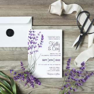 Convite para Casamento de Lavandas de Aquarela