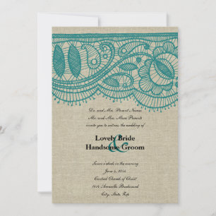 Convite para Casamento de Linen e Teal Lace