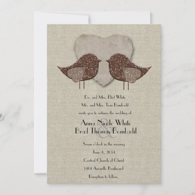 Convite Para Casamento De Linen Style Brown Lovebi (Frente)