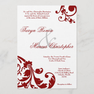 Convite para Casamento de Linen Vermelho de Crimso