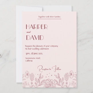 Convite para Casamento de Linha Floral Rosa Elegan