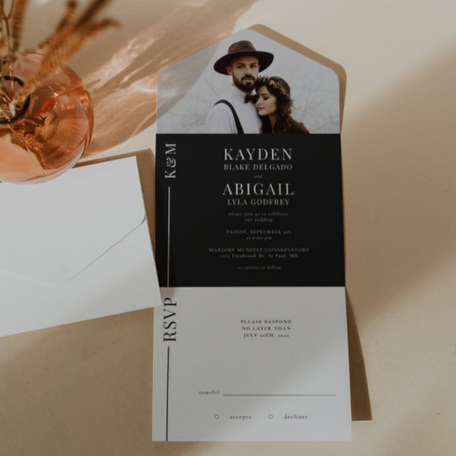 Convite para Casamento de Linha Limpa Negra e Bran (Criador carregado)