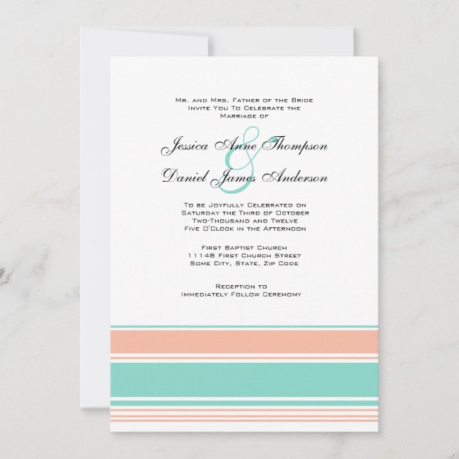Convite para Casamento de Links Verde e Peach (Frente)