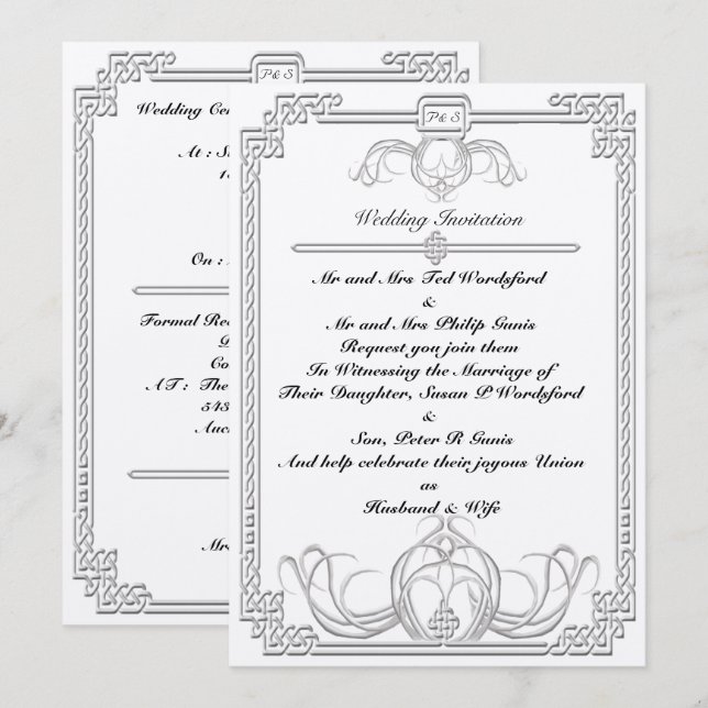 Convite Para Casamento De Lobo De Gelo Celta (Frente/Verso)