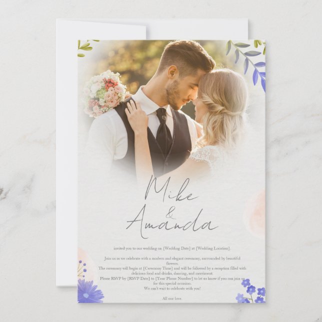 Convite para Casamento de Locais Florais Modernos  (Frente)