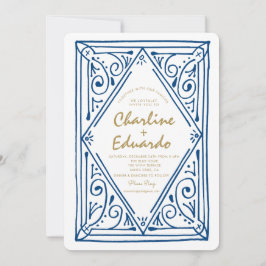 Convite para Casamento de Local Azul de Onda Retro