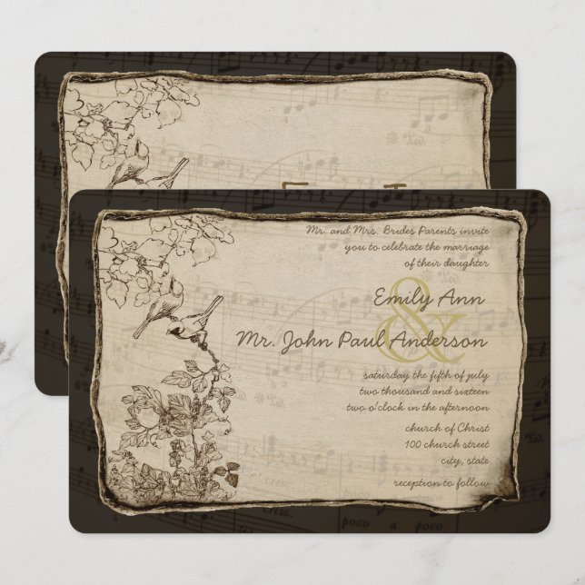 Convite Para Casamento De Lovebird Rustic Country  (Frente/Verso)