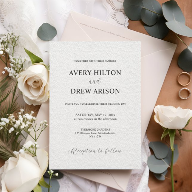 Convite para Casamento de Lugar Branco Minimalista (modern minimalist white floral lace background wedding invitation)