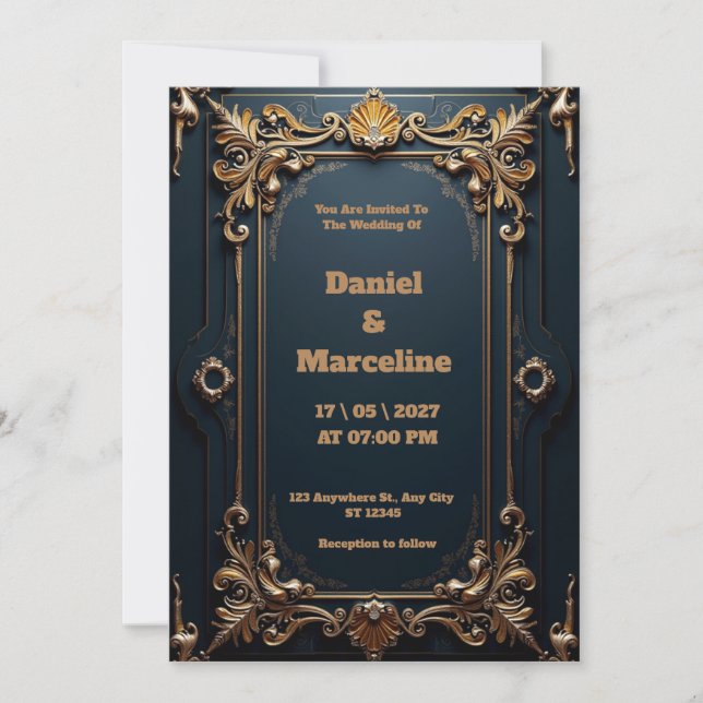 Convite para Casamento de Luxo Dourado e Silver (Frente)
