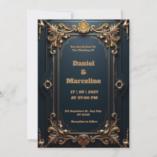 Convite para Casamento de Luxo Dourado e Silver