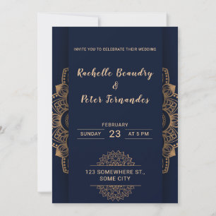 Convite para Casamento de Luxo Dourado Real Azul