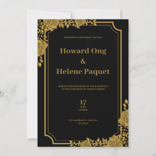 Convite para Casamento de Luxo Negro e Dourado