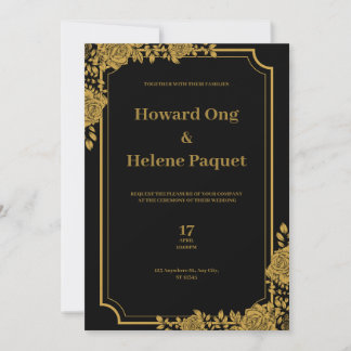 Convite para Casamento de Luxo Negro e Dourado