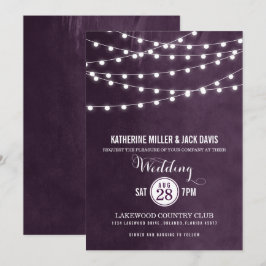 Convite para Casamento de Luzes de Corda de ameixa