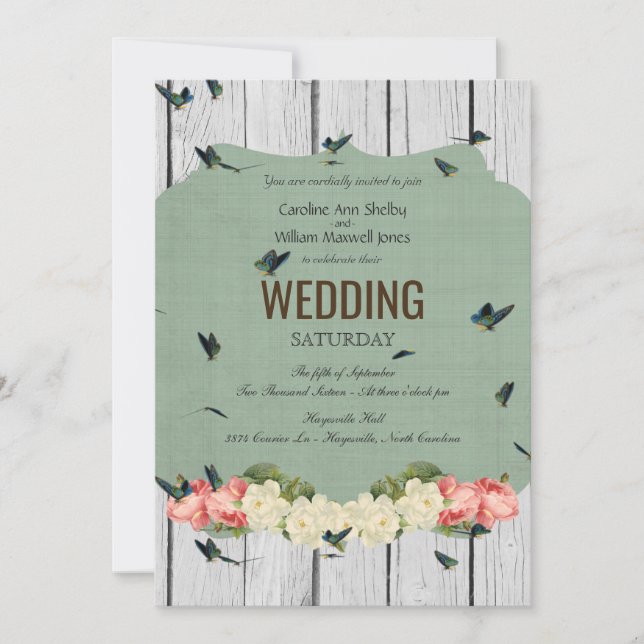 Convite Para Casamento De Madeira Da Borboleta chi (Frente)