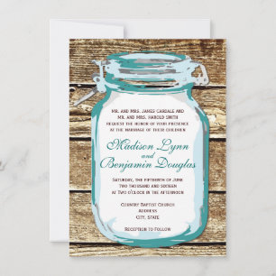 Convite para Casamento de Madeira de Teal Mason Ja