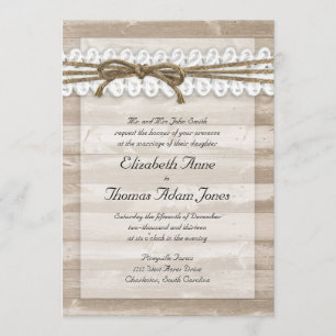 Convite para Casamento de Madeira de Twine e Lace