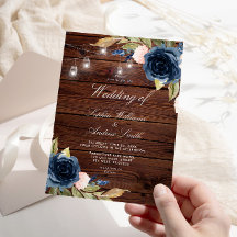 Convite para Casamento de Madeira marinho Azul Rús