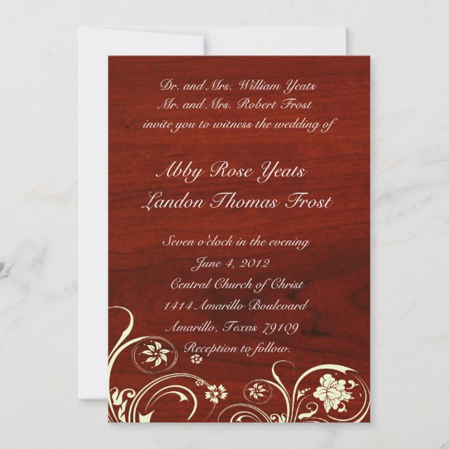 Convite Para Casamento De Madeira Polida (Frente)