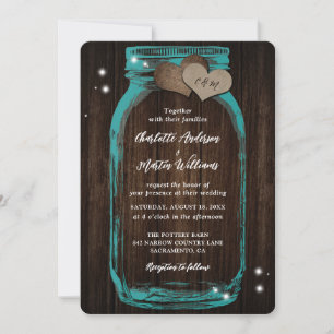 Convite para Casamento de Madeira Rustic Teal Maso