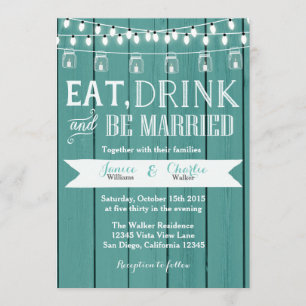 Convite para Casamento de Madeira Rústica Teal Blu