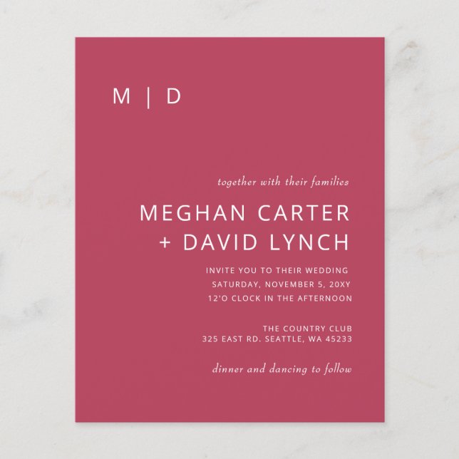 Convite para Casamento de Magenta Monograma (Frente)