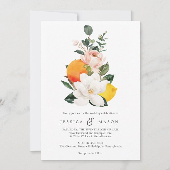 Convite para Casamento de Magnolia Citrus (Frente)