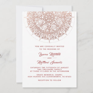 Convite para Casamento de Mandala Dourado rosa
