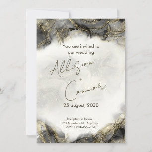 Convite para casamento de Marble com pente preto e