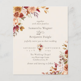 Convite para Casamento de Marfim Floral de outono