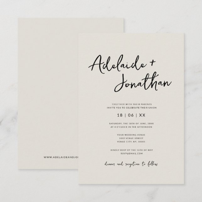 Convite para Casamento de Marfim minimalista moder (Frente/Verso)