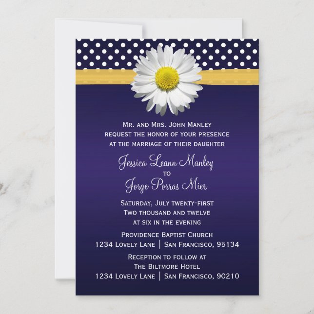 Convite para Casamento de Margarida Azul e Amarelo (Frente)