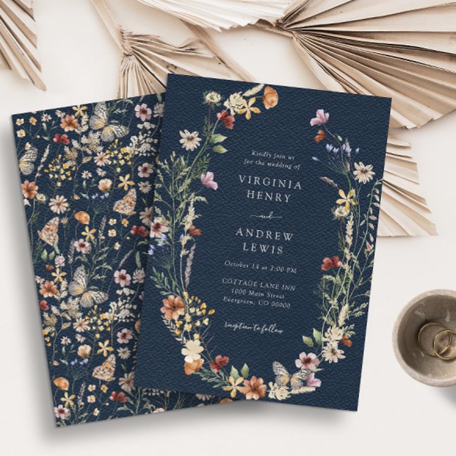 Convite para Casamento de marinho Azul de Flor Sel (Navy Blue Wildflower Wedding Invitation by Painted Paperie
)
