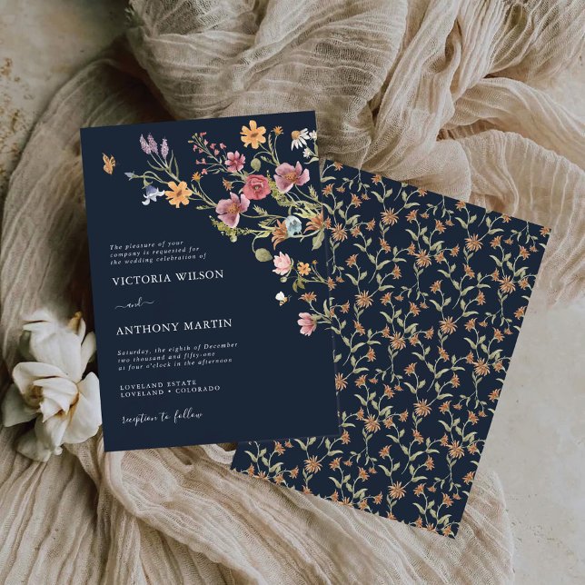 Convite para Casamento de marinho Azul de Flor Sel (Criador carregado)