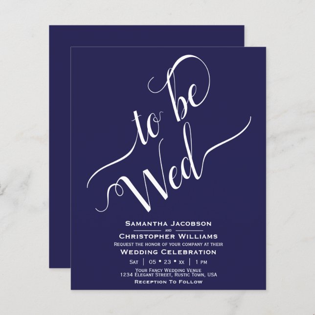 Convite para Casamento de Marinho Azul do ORÇAMENT (Frente/Verso)