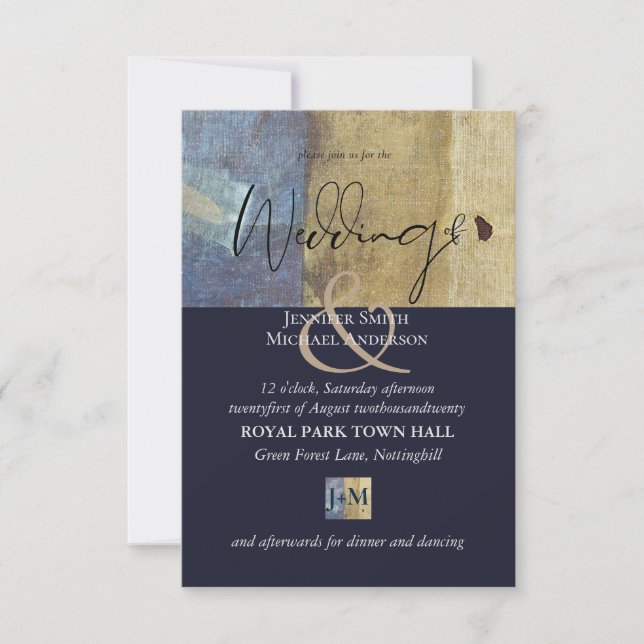 Convite para Casamento de Marinho Azul Moderno de  (Frente)