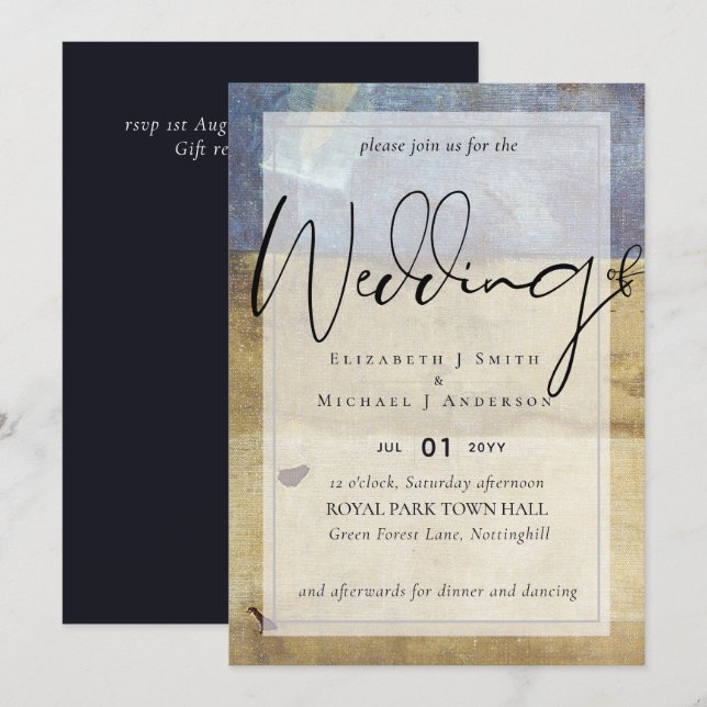 Convite para Casamento de Marinho Azul Moderno de  (Frente/Verso)