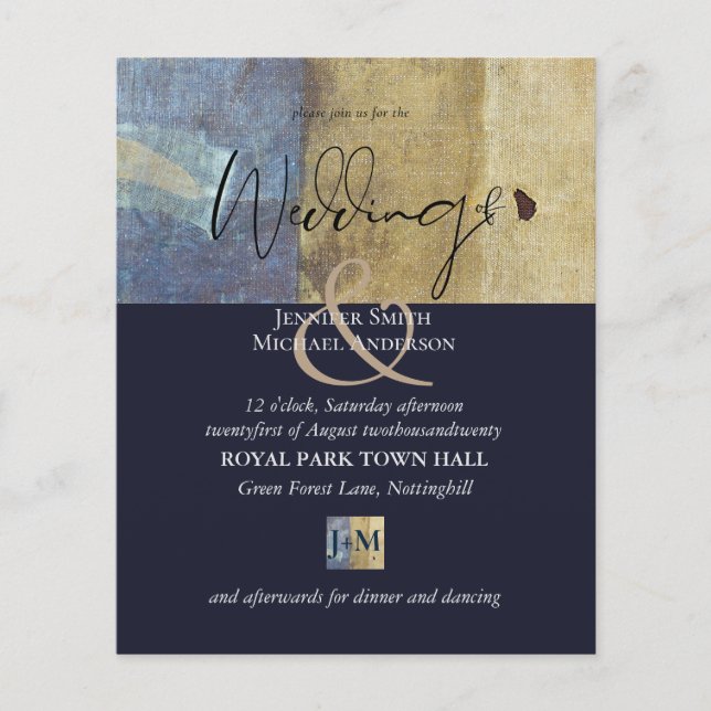 Convite para Casamento de Marinho Azul Moderno de  (Frente)