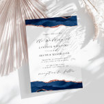 convite para casamento de marinho e ouro-rosa<br><div class="desc">marinho de aquarela azul e rosa dourado agate. Você pode alterar o texto,  o tamanho do texto,  as cores e a fonte neste modelo.</div>