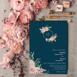 Convite para Casamento de Marinho Floral Blush Mon