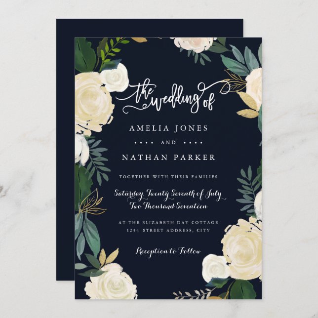 Convite para Casamento de Marinhos Botânicos Moder (Frente/Verso)